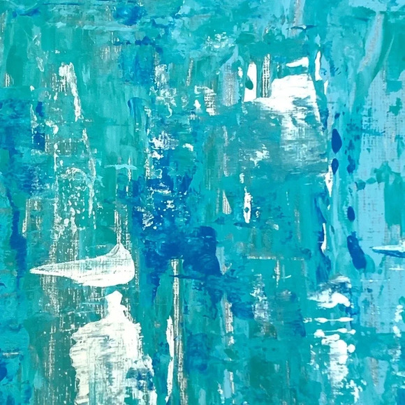 ORIGINAL ART! Teal, aqua, metallic silver & blue - Picture 3 of 6